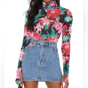 AFRM Floral Zadie Mesh Turtleneck Top XS NWOT
